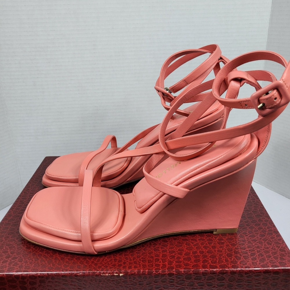 Tamara Mellon Lure 90 Wedge Sandals Women 39 Size 9 Coral Leather Spain